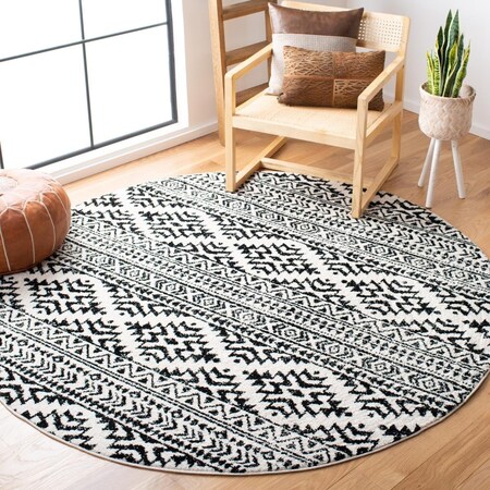 Safavieh 3 x 3 ft. Tulum 200 Power Loomed Round Rug Ivory & Black TUL272B-3R